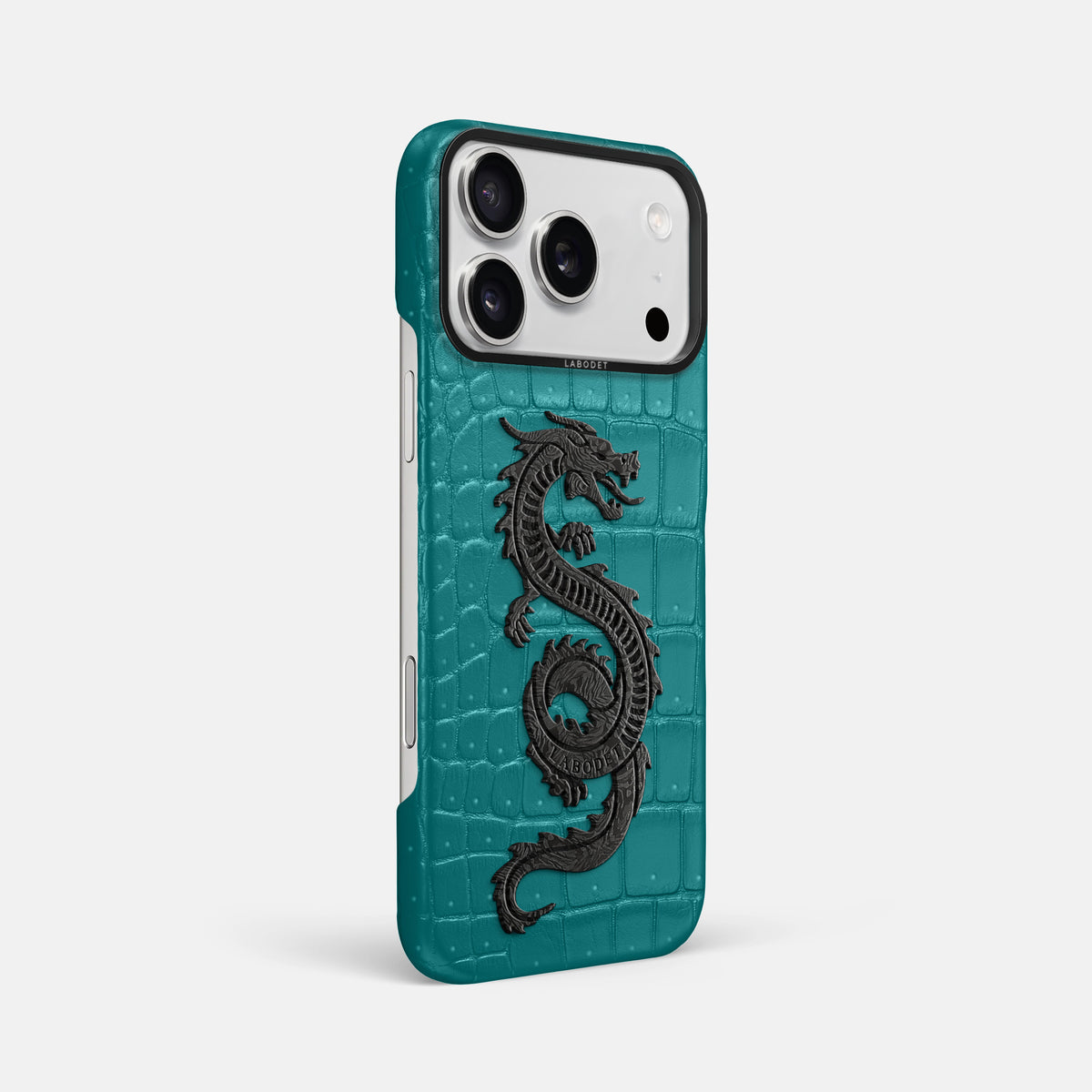 Classic Case With Carbon Dragon For iPhone 17 Pro Max In Porosus Crocodile -2 | Celadon-Black