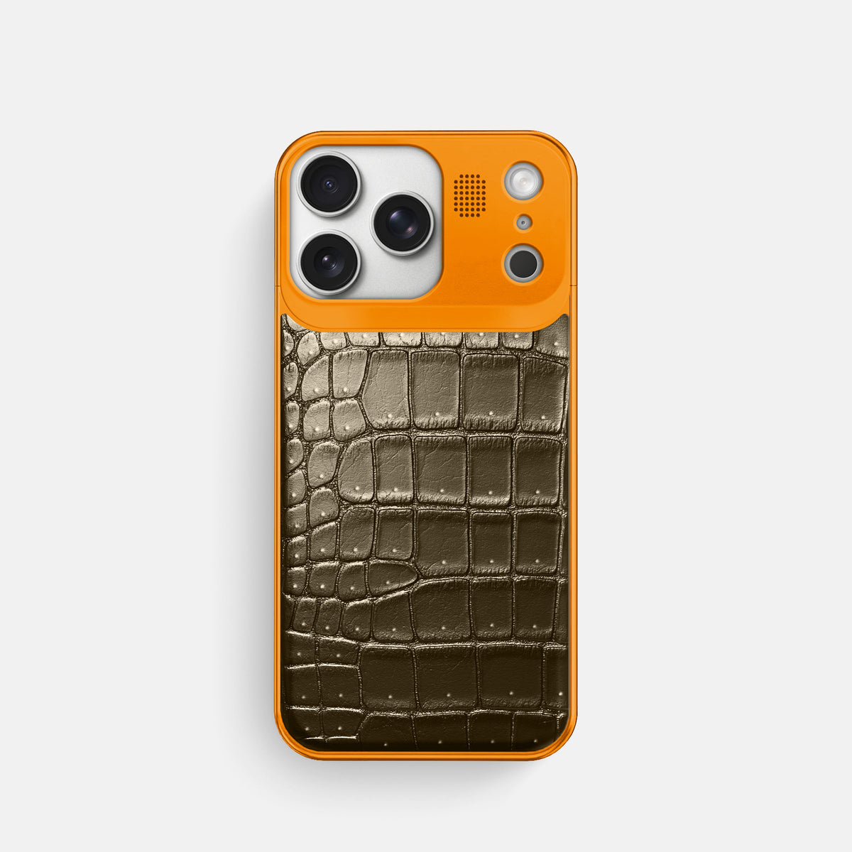 Metal Case For iPhone 17 Pro In Porosus Crocodile -1 | Bronze-Orange