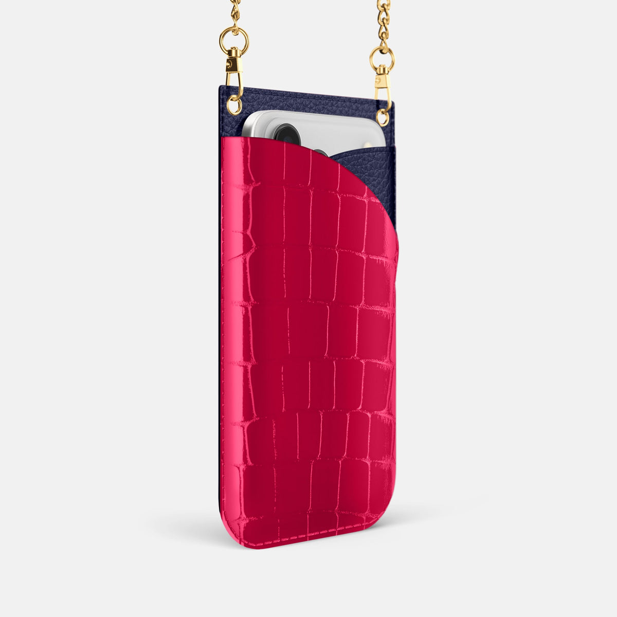 Crossbody Bag For iPhone 18 Pro In Shiny Alligator -2 | Pink-Panther-Gold