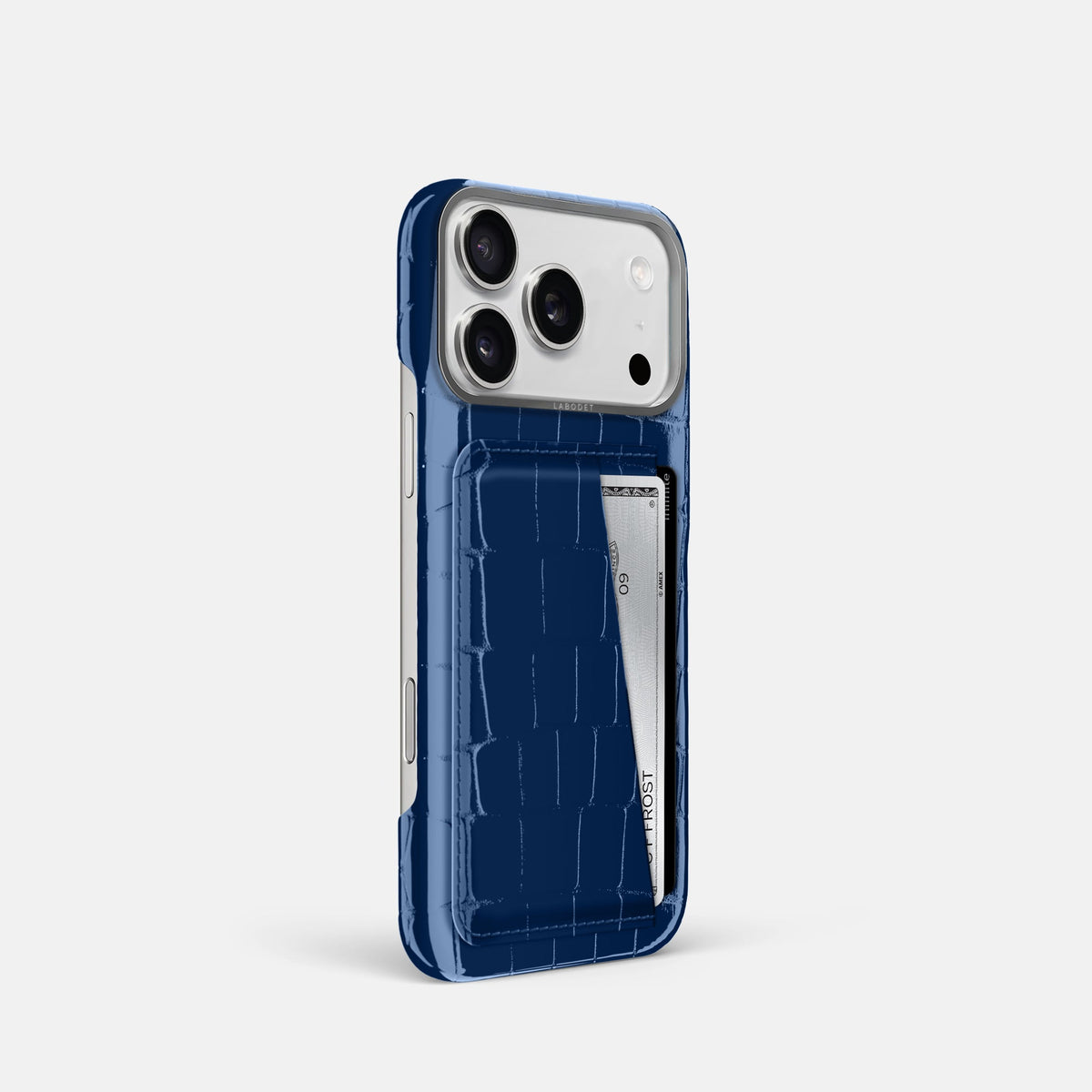 Double Card Case For iPhone 18 Pro In Shiny Alligator -2 | Mediterranean-Steel