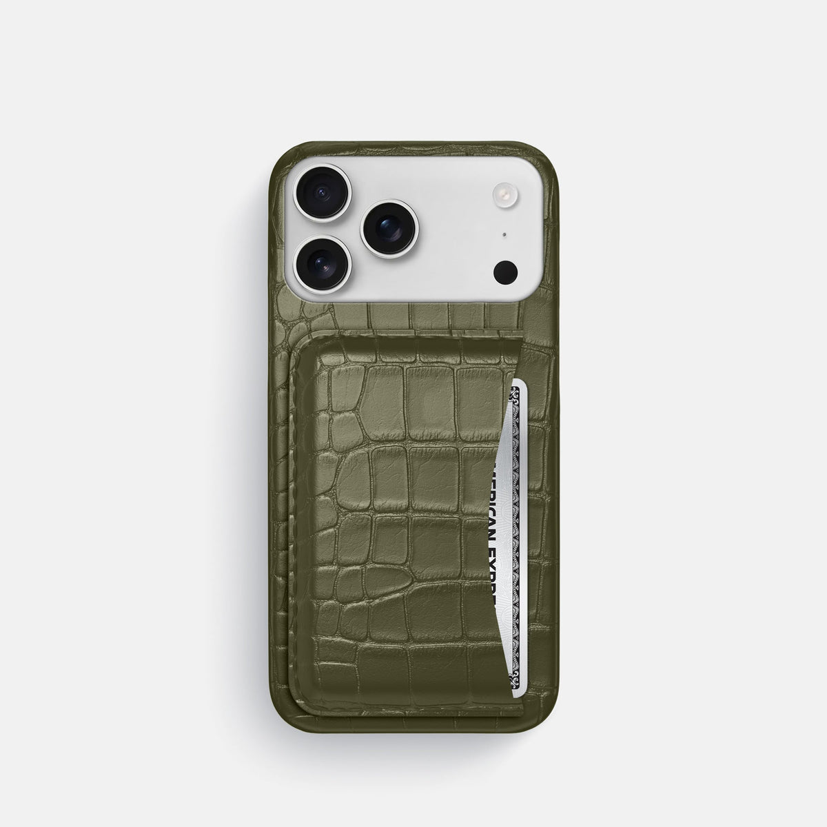 Slim Card Case For iPhone 18 Pro In Alligator -1 | Kaki-Green