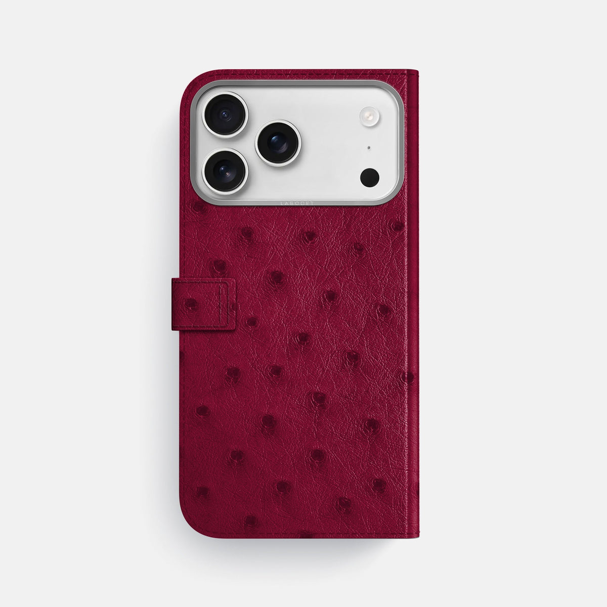 Folio Case with Clasp For iPhone 18 Pro Max In Ostrich -3 | Bordeaux-Steel