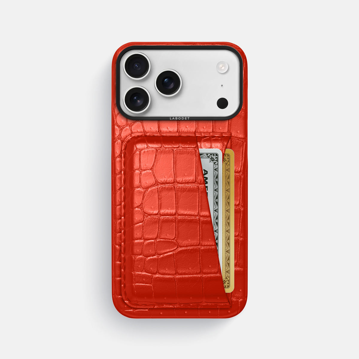 Double Card Case For iPhone 17 Pro Max In Porosus Crocodile -1 | Rust-Black