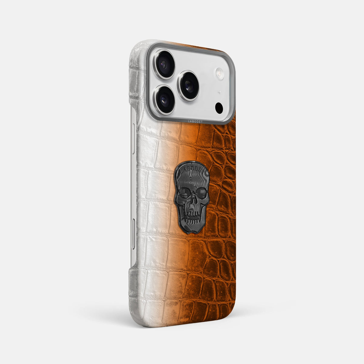 Classic Case With Carbon Skull For iPhone 18 Pro Max In Himalayan Crocodile -2 | Orange-Steel