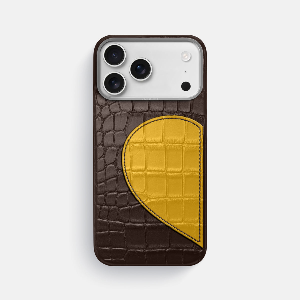 Classic Case With Half Heart - Left For iPhone 17 Pro Max In Alligator -1 | Dark-Brown-Steel