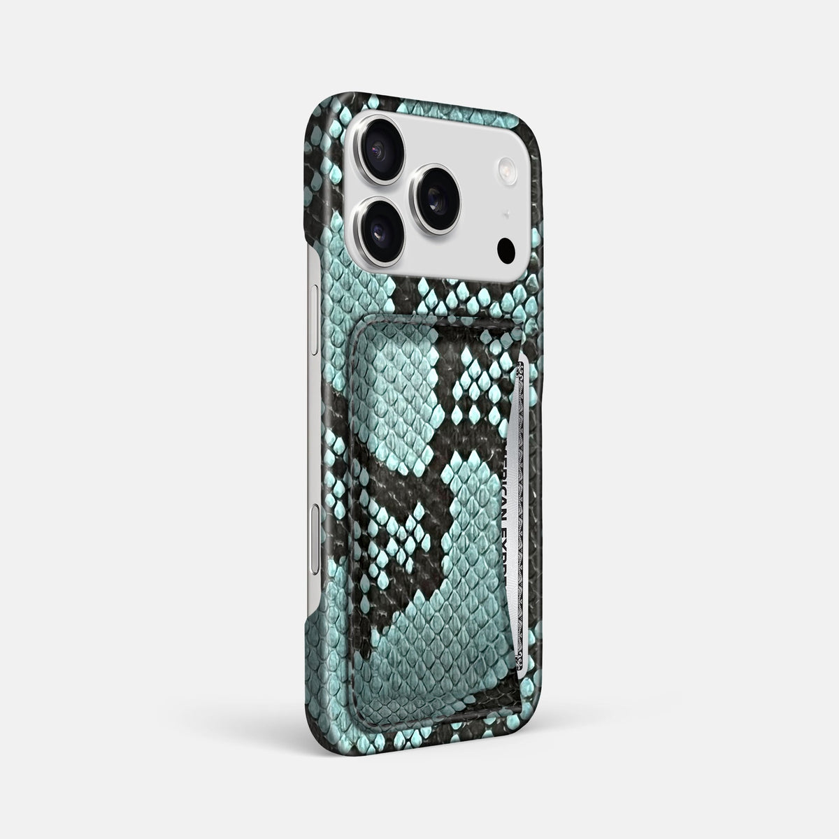 Slim Card Case For iPhone 18 Pro Max In Deluxe Python -2 | Blue-Lagoon