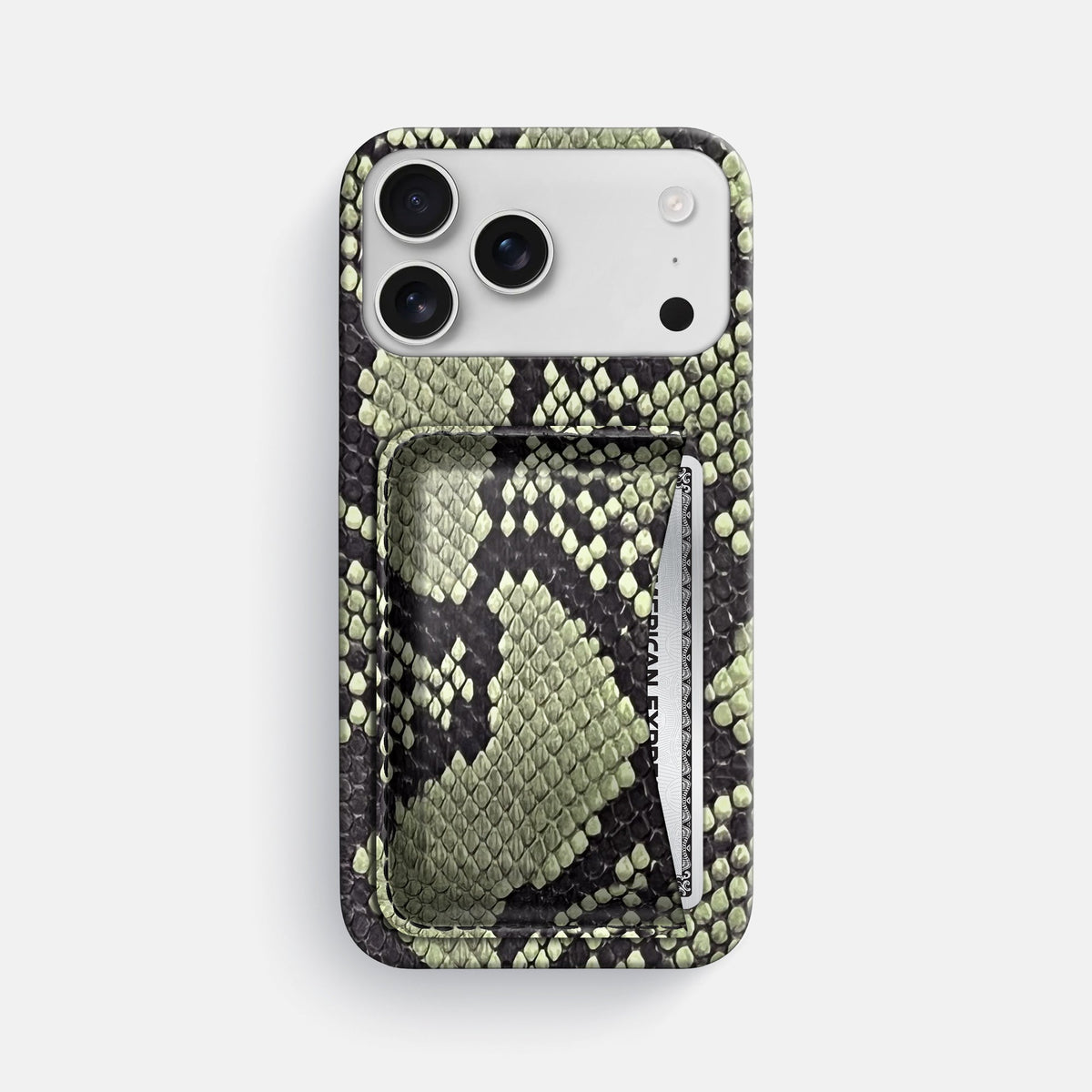 Slim Card Case For iPhone 18 Pro Max In Deluxe Python -1 | Army-Green