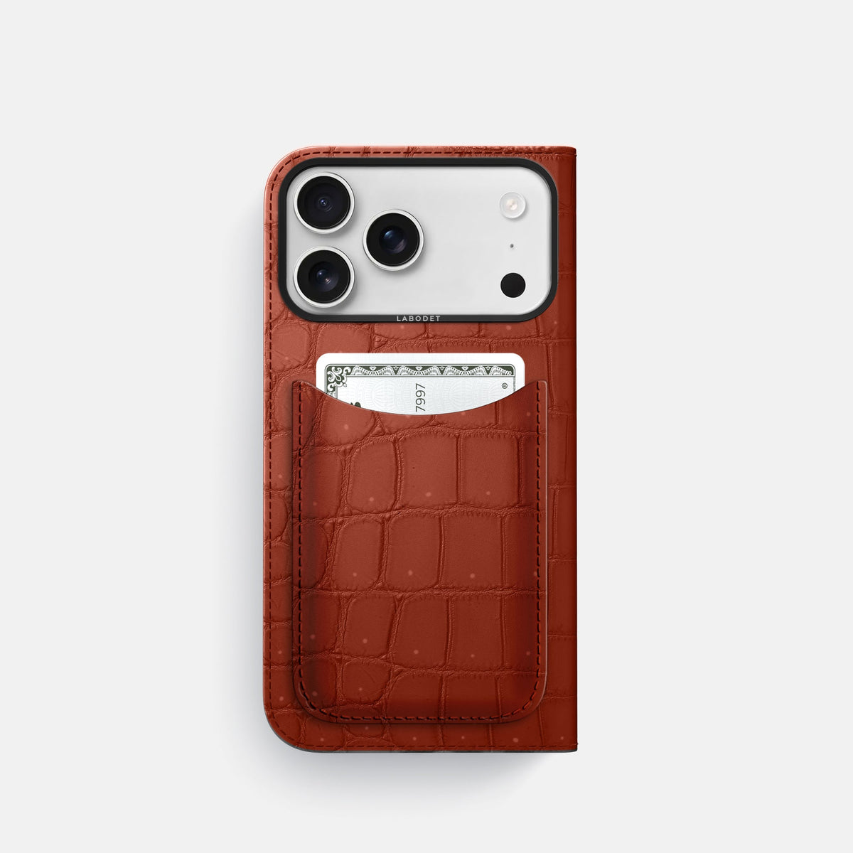 Folio Case with Card For iPhone 18 Pro In Porosus Crocodile -3 | Nuts-Black