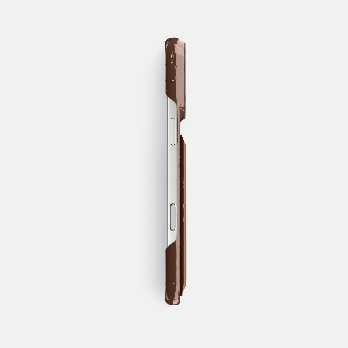 Double Card Case For iPhone 18 Pro Max In Shiny Alligator -3 | Brown-Steel