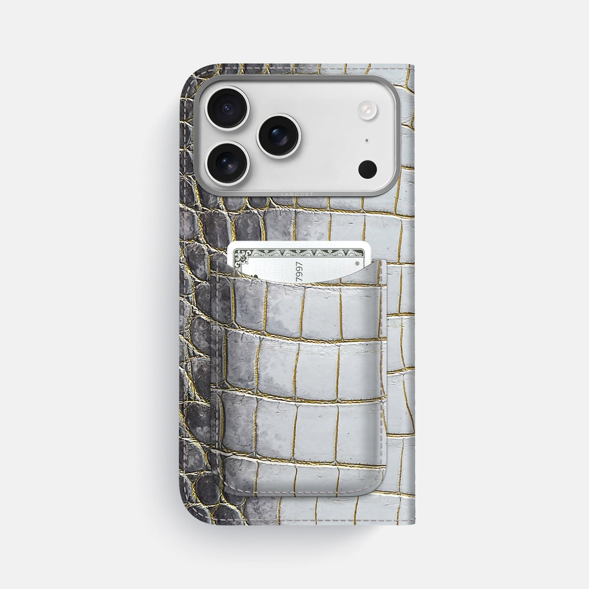 Folio Case with Card For iPhone 18 Pro Max In Himalayan Crocodile -3 | Gold-Steel