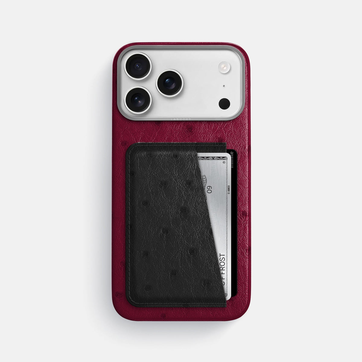 Double Card Case Coloré For iPhone 18 Pro Max In Ostrich -1 | Bordeaux-Steel
