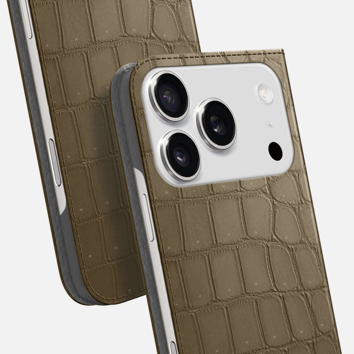 Folio Slim Case For iPhone 18 Pro Max In Porosus Crocodile -5 | Kaki-Green