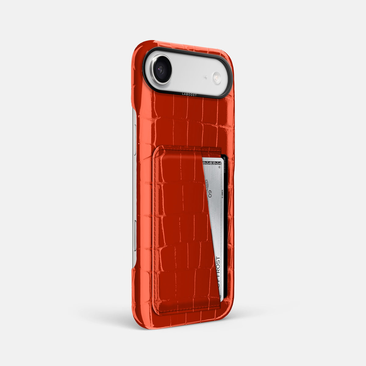 Double Card Case For iPhone 17 Air In Shiny Alligator -2 | Orange-Black