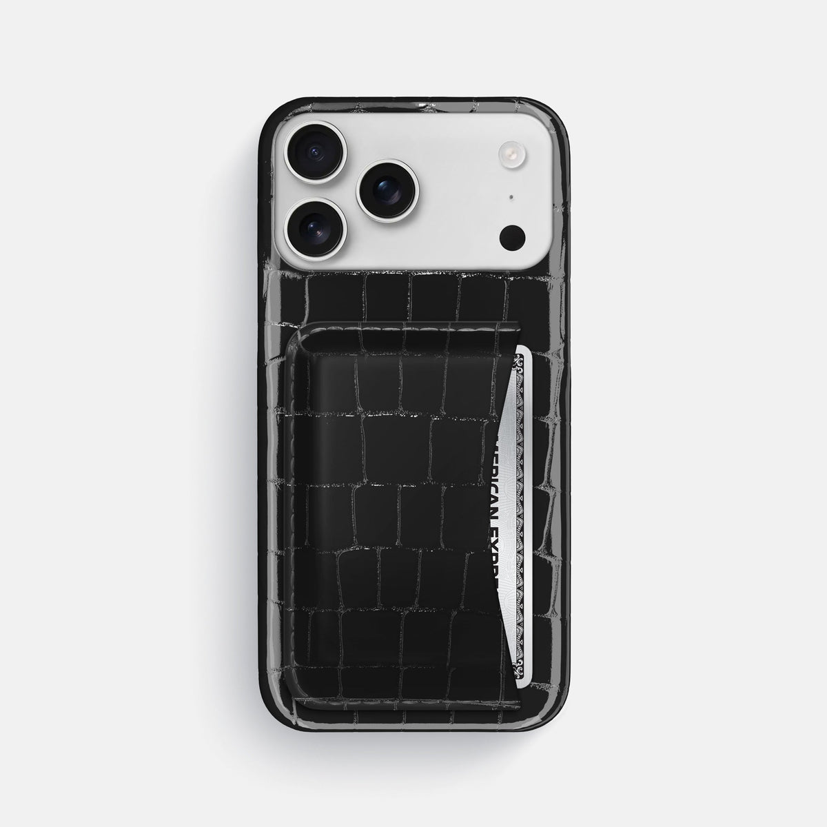 Slim Card Case For iPhone 18 Pro Max In Shiny Alligator -1 | Black