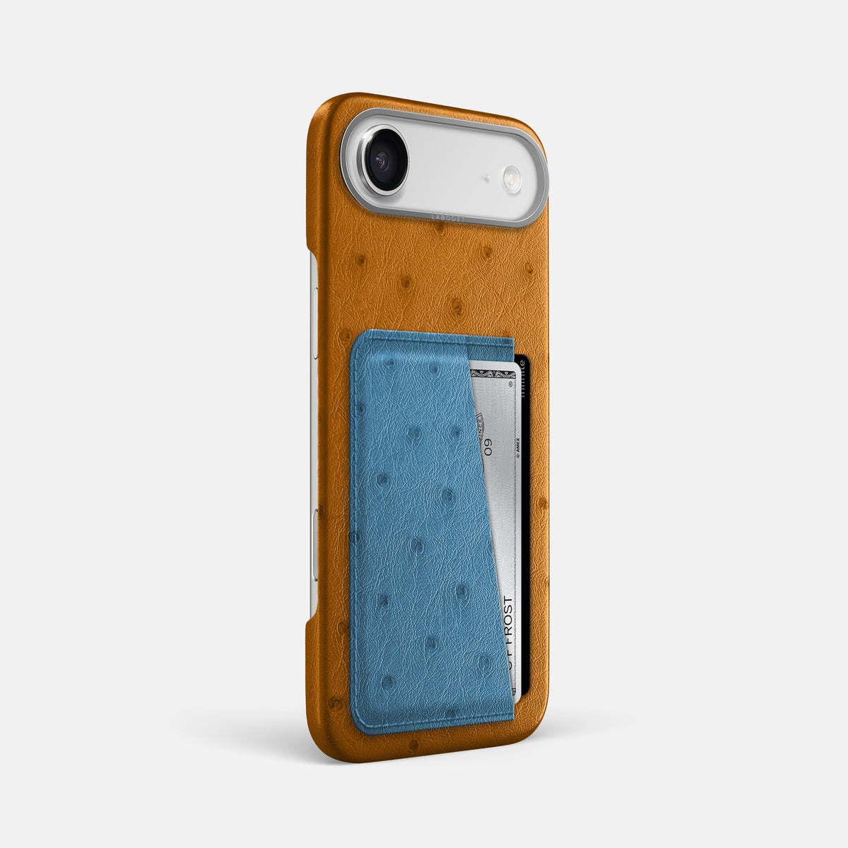 Double Card Case Coloré For iPhone 17 Air In Ostrich -2 | Chestnut-Steel