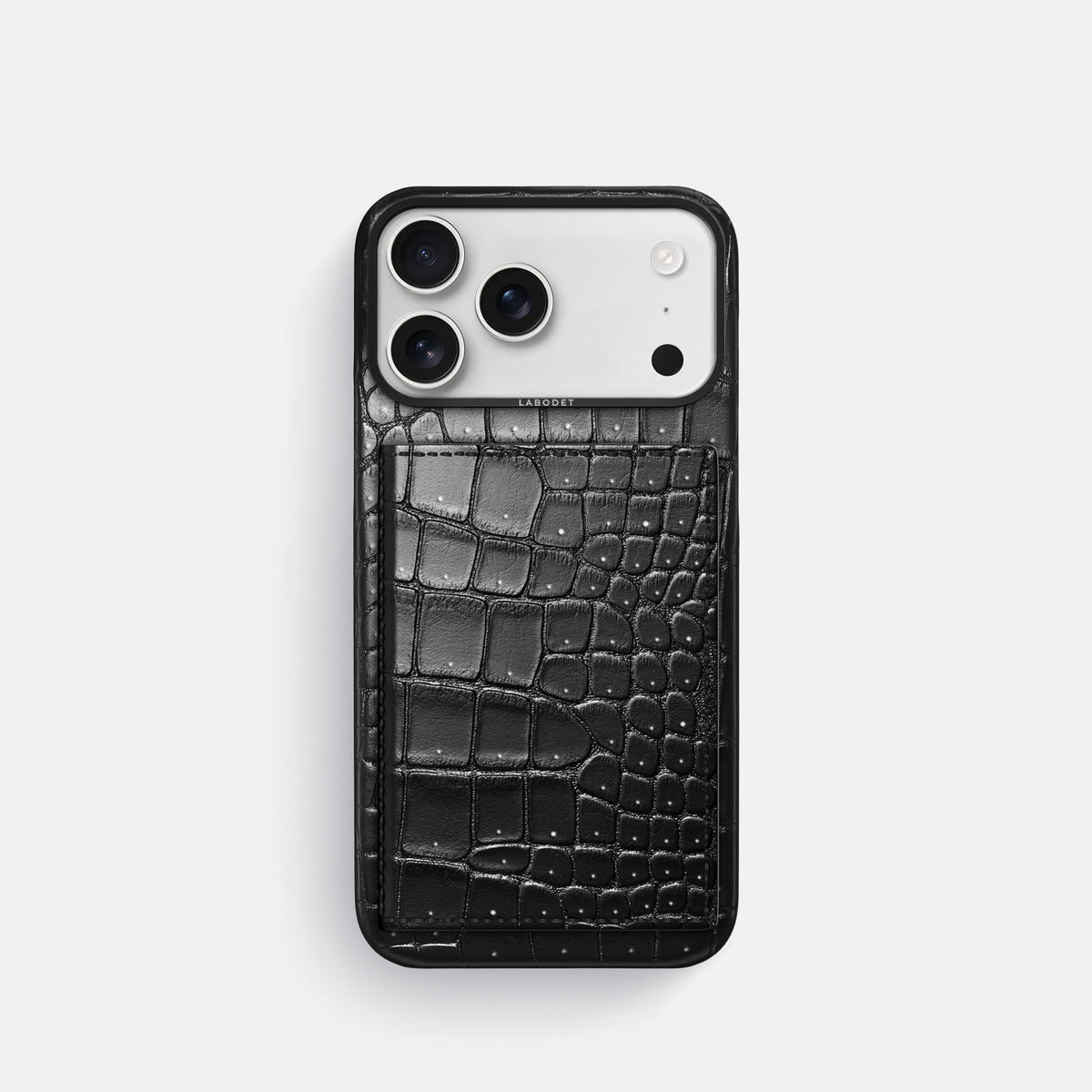 Bi-Fold Case For iPhone 18 Pro In Porosus Crocodile -1 | Shiny-Black-Black