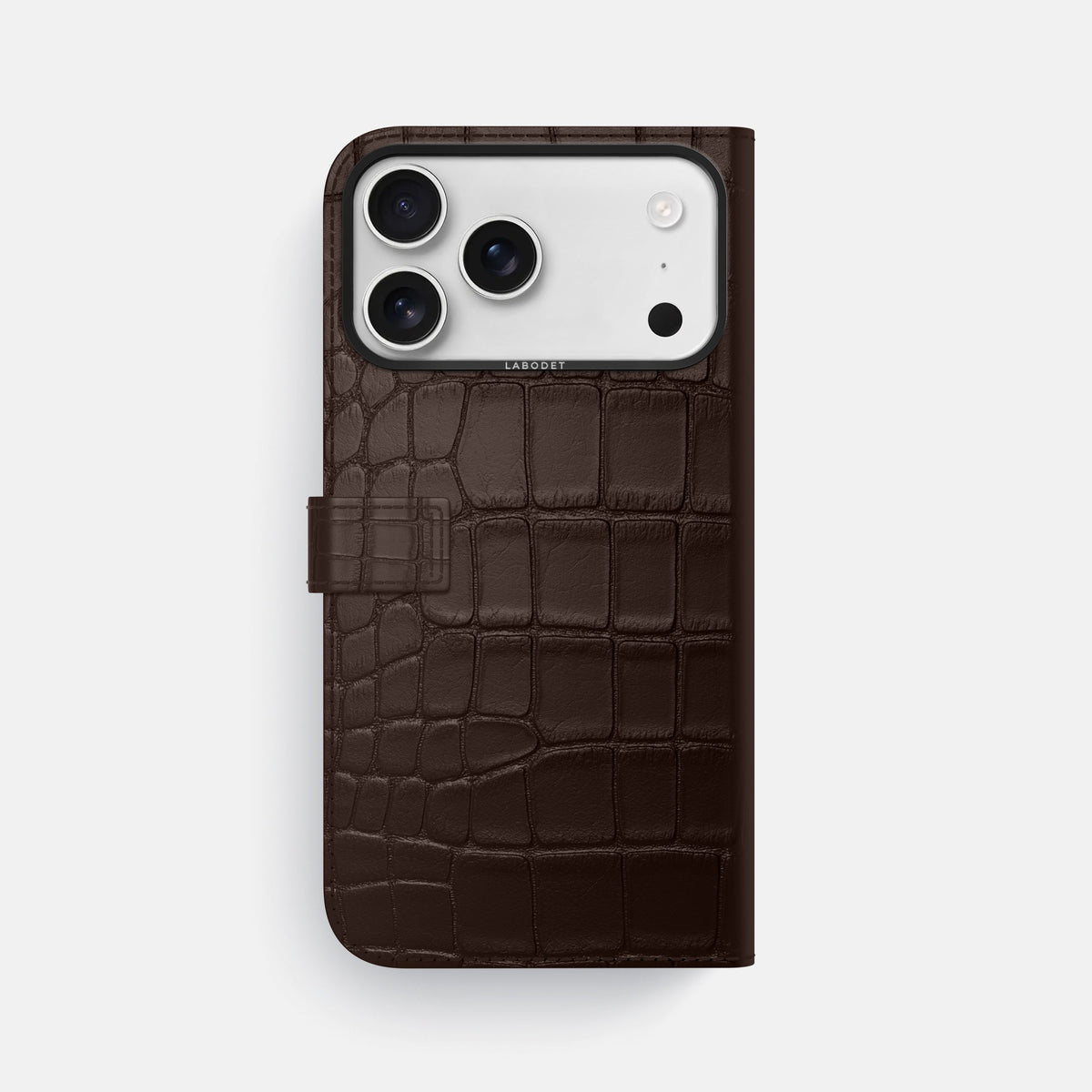Folio Case with Clasp For iPhone 18 Pro Max In Alligator -3 | Dark-Brown-Black
