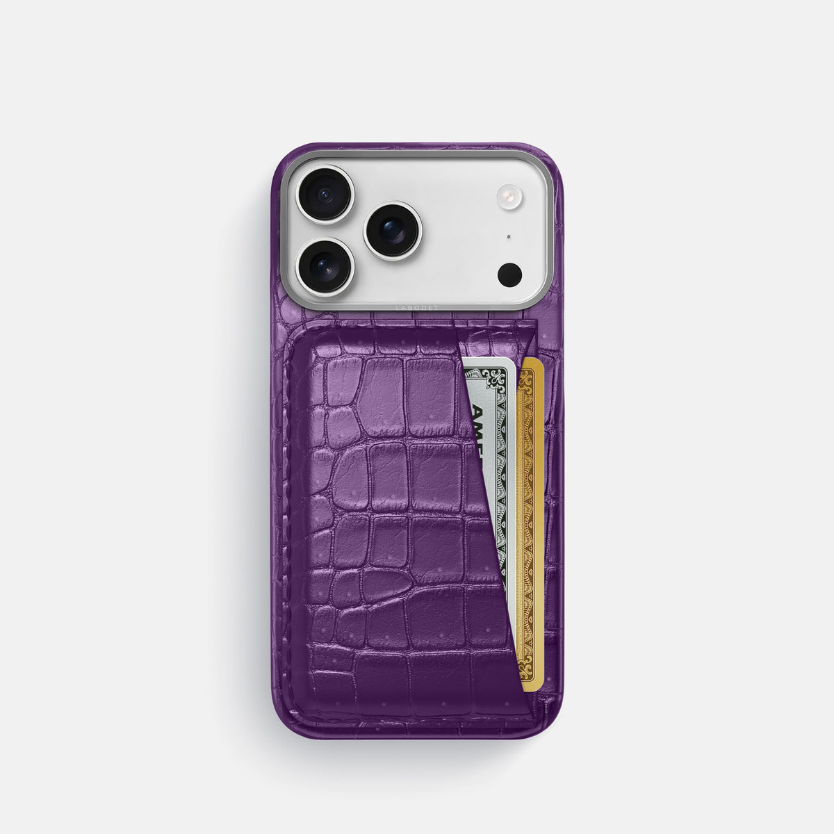 Double Card Case For iPhone 17 Pro In Porosus Crocodile -1 | Purple-Steel