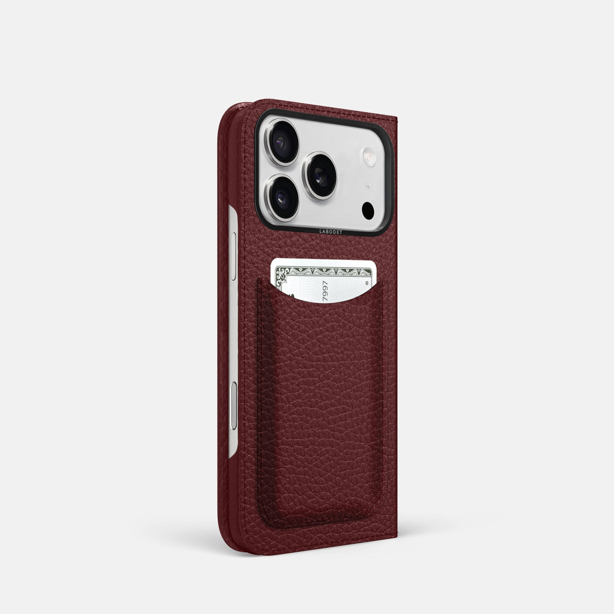 Folio Case with Card For iPhone 18 Pro In Calf -1 | Bordeaux-Black