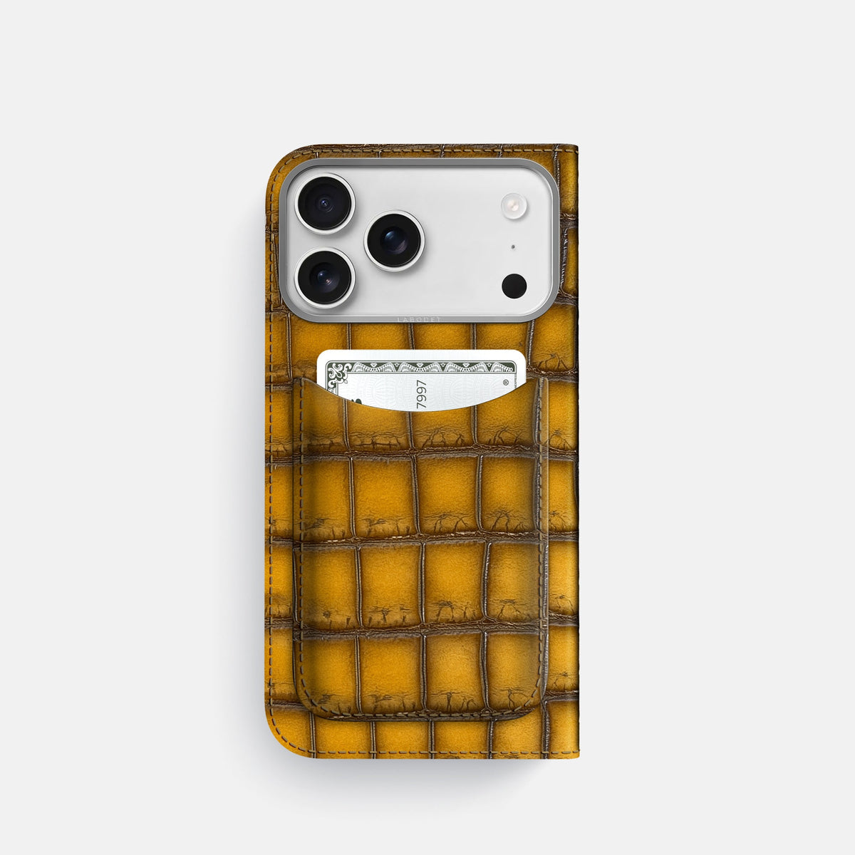 Folio Case with Card For iPhone 18 Pro In Patina Alligator -3 | Sydney-Steel