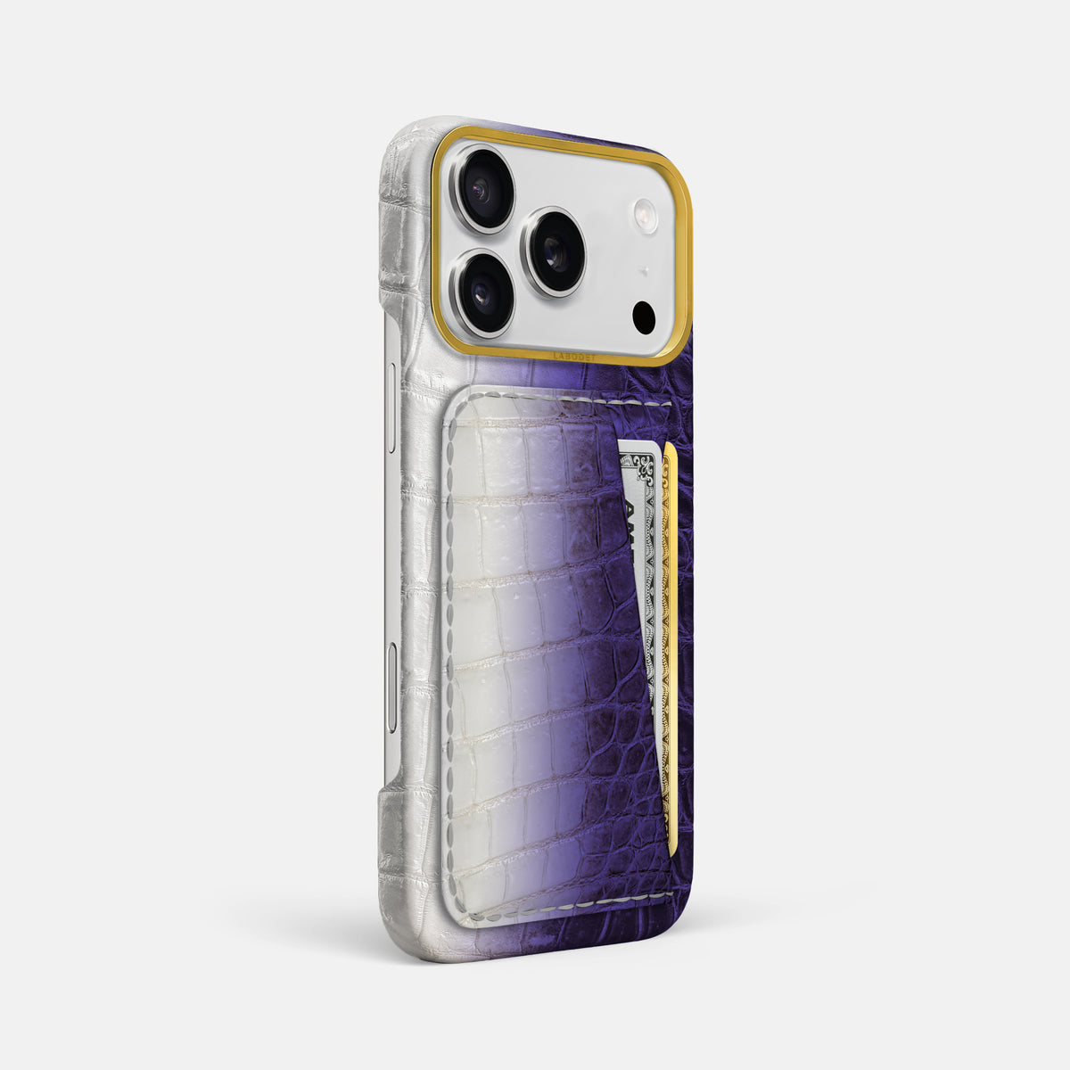 Double Card Case For iPhone 17 Pro Max In Himalayan Crocodile -2 | Purple-Gold