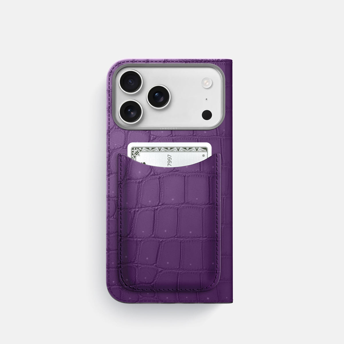 Folio Case with Card For iPhone 18 Pro In Porosus Crocodile -3 | Purple-Steel