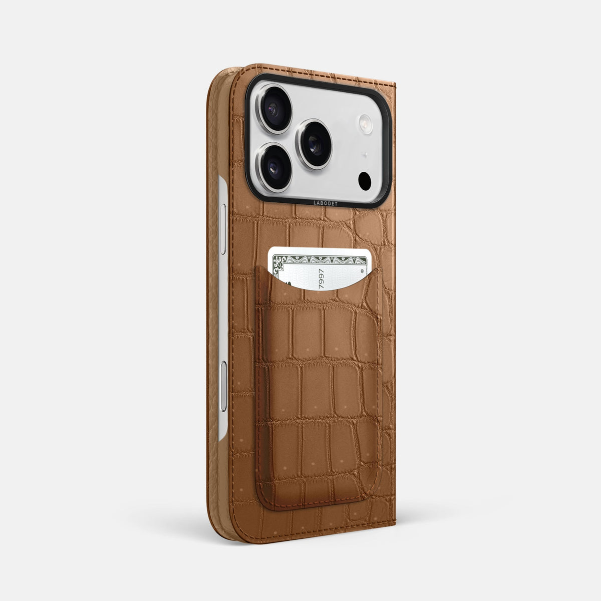 Folio Case with Card For iPhone 18 Pro Max In Porosus Crocodile -1 | Milk-Chocolate-Black