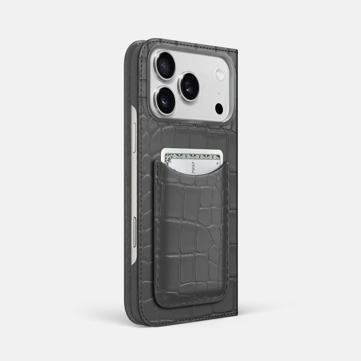 Folio Case with Card For iPhone 18 Pro Max In Alligator -1 | Grey-Steel