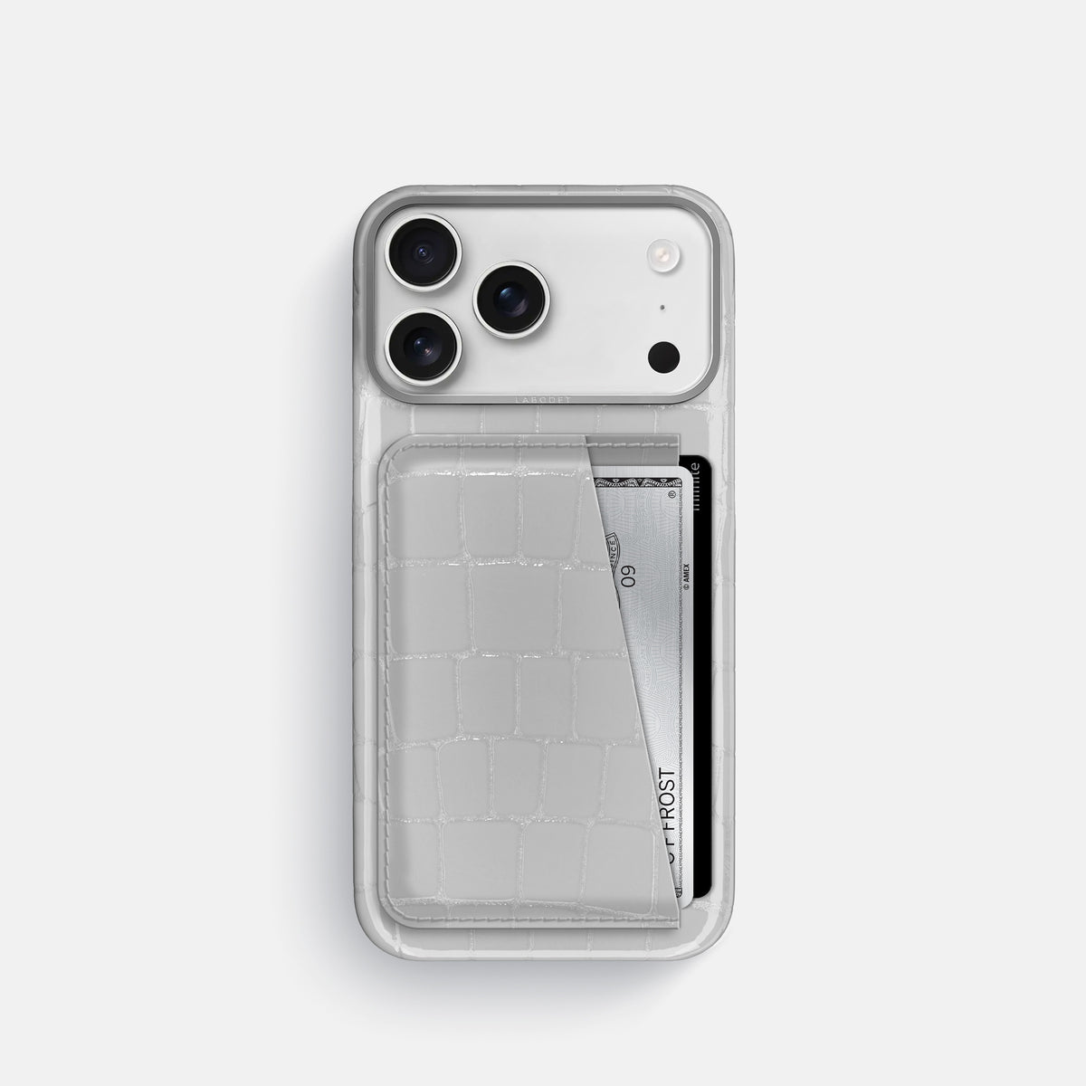 Double Card Case For iPhone 17 Pro In Shiny Alligator -1 | White-Steel