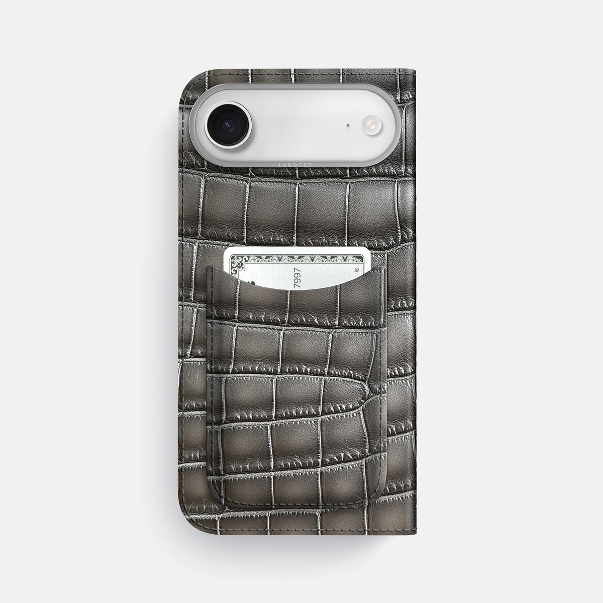 Folio Case with Card For iPhone 17 Air In Patina Alligator -3 | Grey-Steel
