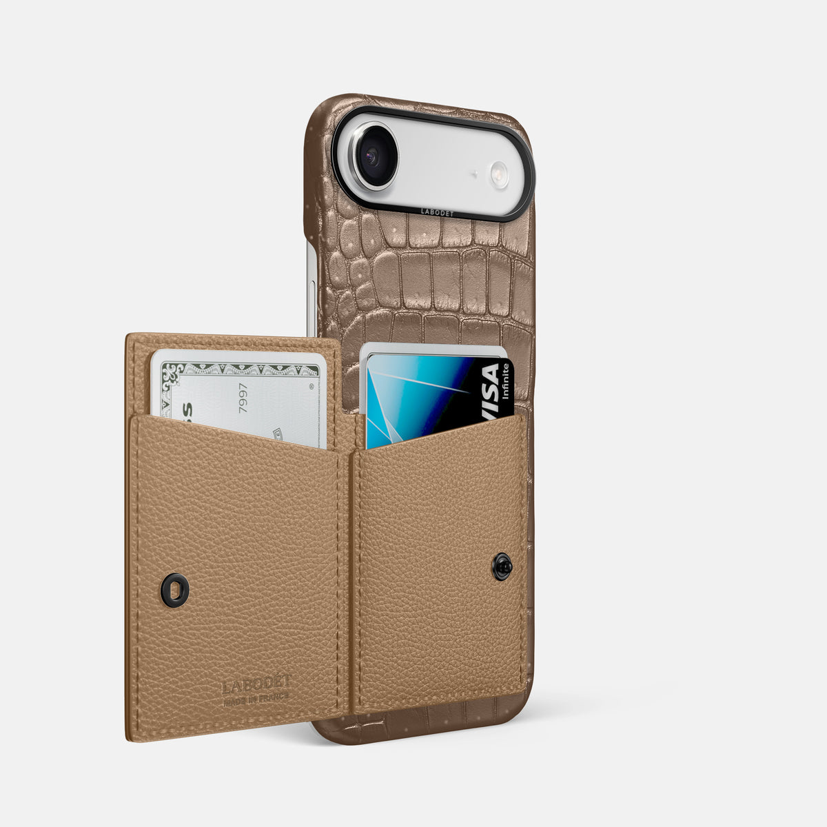 Bi-Fold Case For iPhone 17 Air In Porosus Crocodile -2 | Fur-Brown-Black