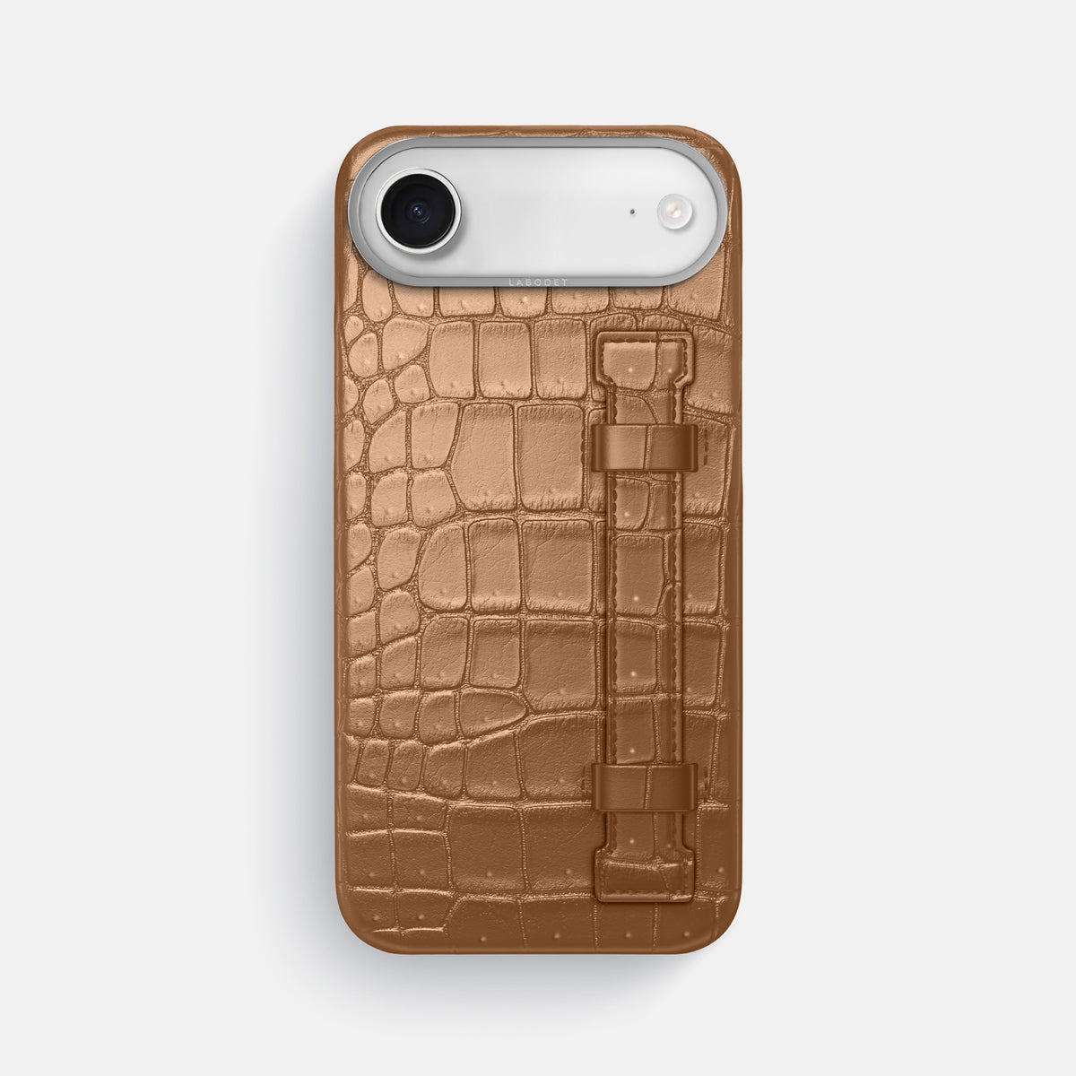 Handle Case For iPhone 17 Air In Porosus Crocodile -1 | Milk-Chocolate-Steel