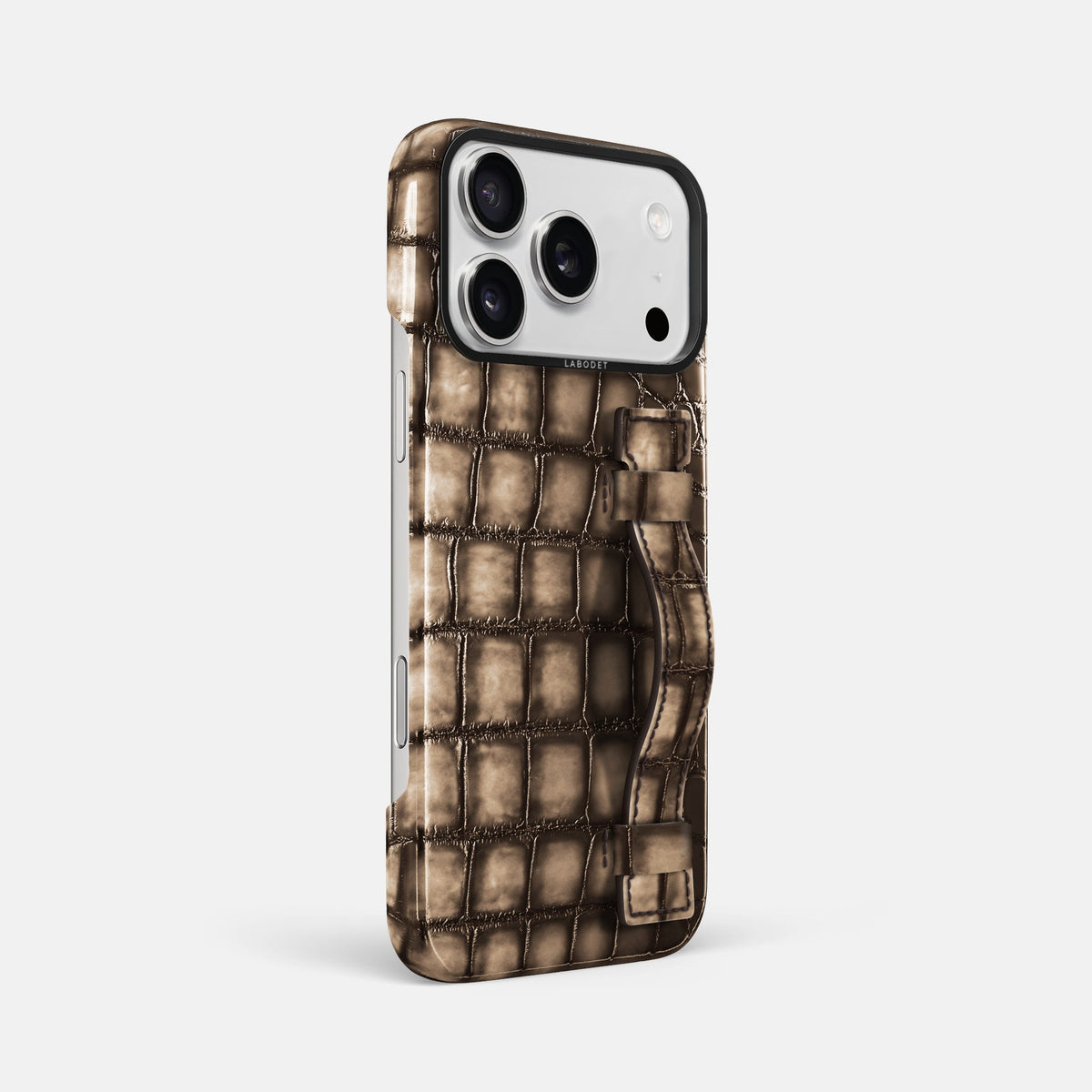 Handle Case For iPhone 18 Pro Max In Patina Alligator -2 | Etoupe-Black