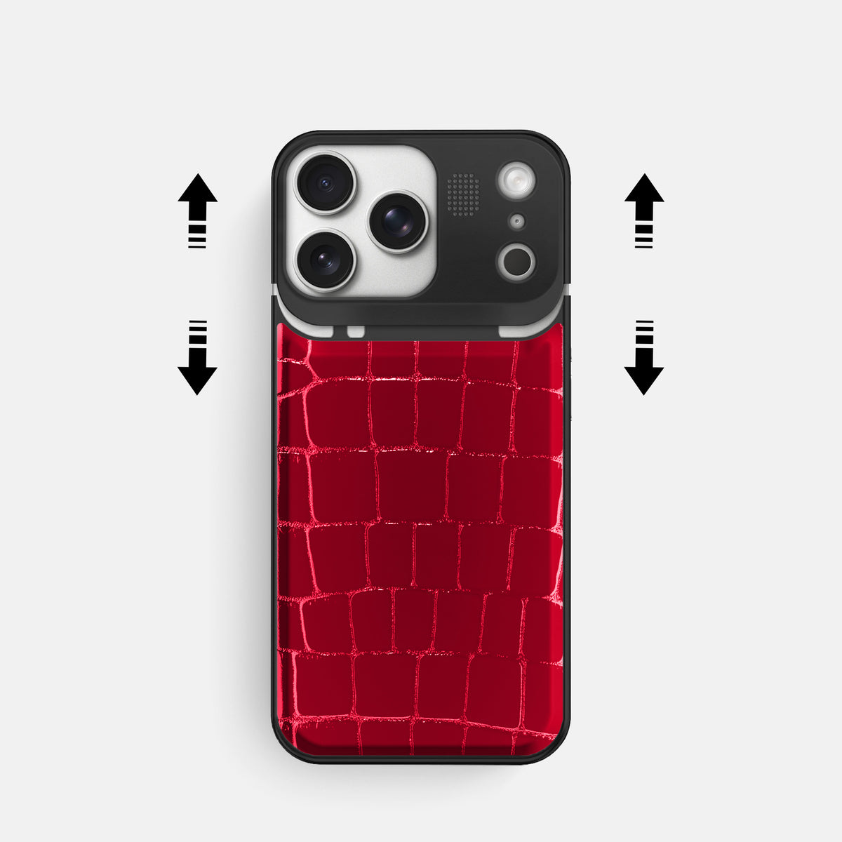 Metal Case For iPhone 17 Pro In Shiny Alligator -2 | Cherry-Black