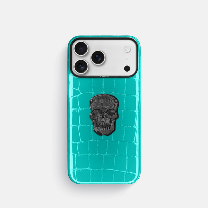 Classic Case With Carbon Skull For iPhone 17 Pro In Shiny Alligator -1 | Mint-Black