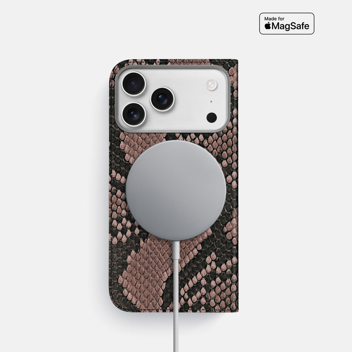 Folio Case For iPhone 18 Pro In Deluxe Python -3 | Mahogany-Brown-Steel