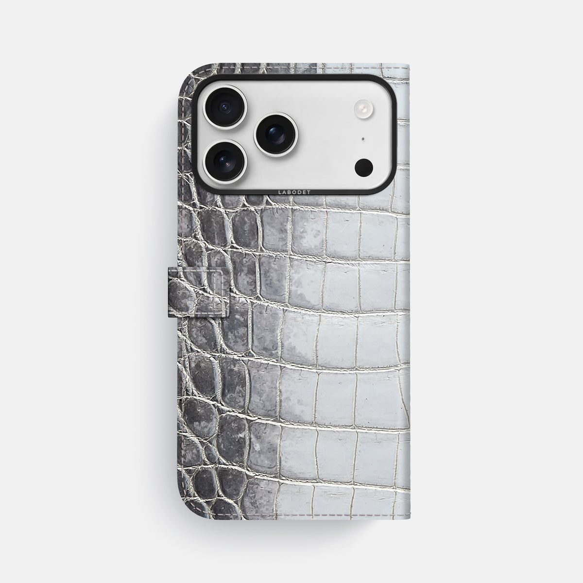 Folio Case with Clasp For iPhone 17 Pro Max In Himalayan Crocodile -3 | Silver-Black