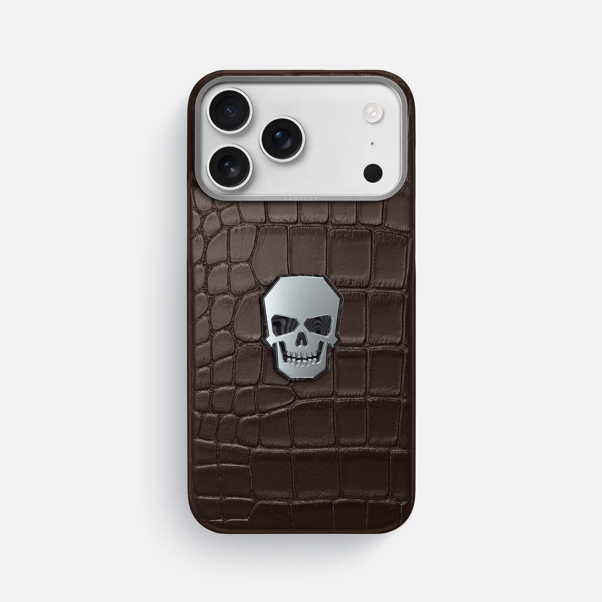 Classic Case With Titanium Skull For iPhone 17 Pro Max In Alligator -1 | Dark-Brown-Steel