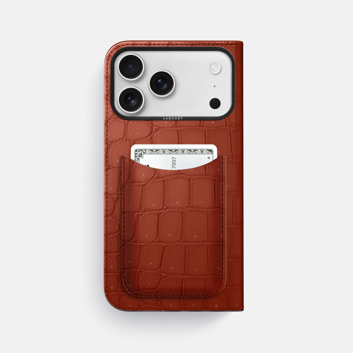 Folio Case with Card For iPhone 18 Pro Max In Porosus Crocodile -3 | Nuts-Black