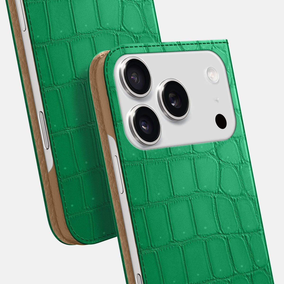 Folio Slim Case For iPhone 18 Pro In Porosus Crocodile -5 | Cactus-Green