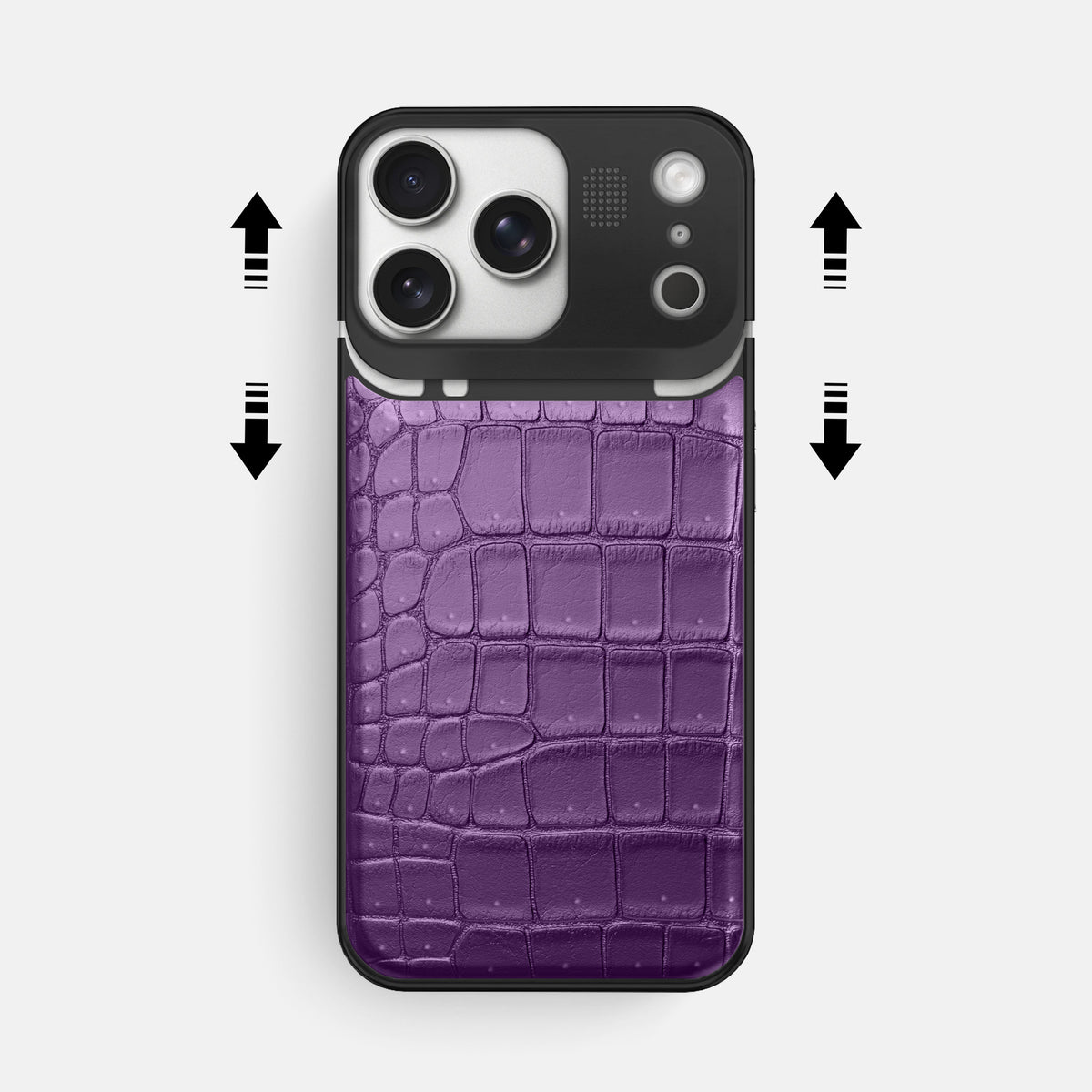 Metal Case For iPhone 17 Pro Max In Porosus Crocodile -2 | Purple-Black