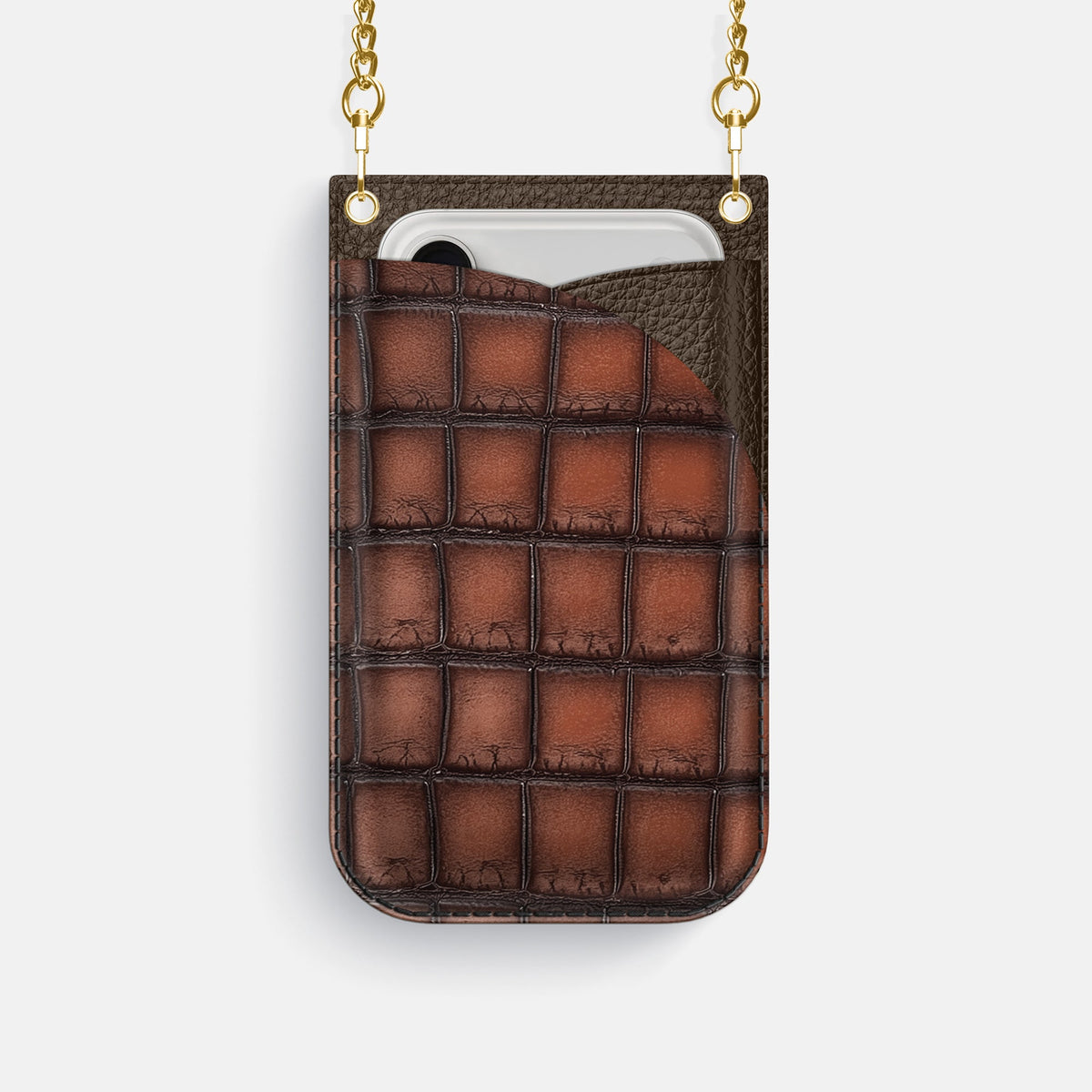 Crossbody Bag For iPhone 18 Pro In Patina Alligator -1 | Baobab-Gold