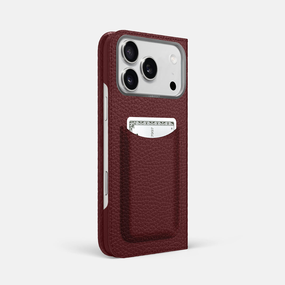 Folio Case with Card For iPhone 18 Pro Max In Calf -1 | Bordeaux-Steel