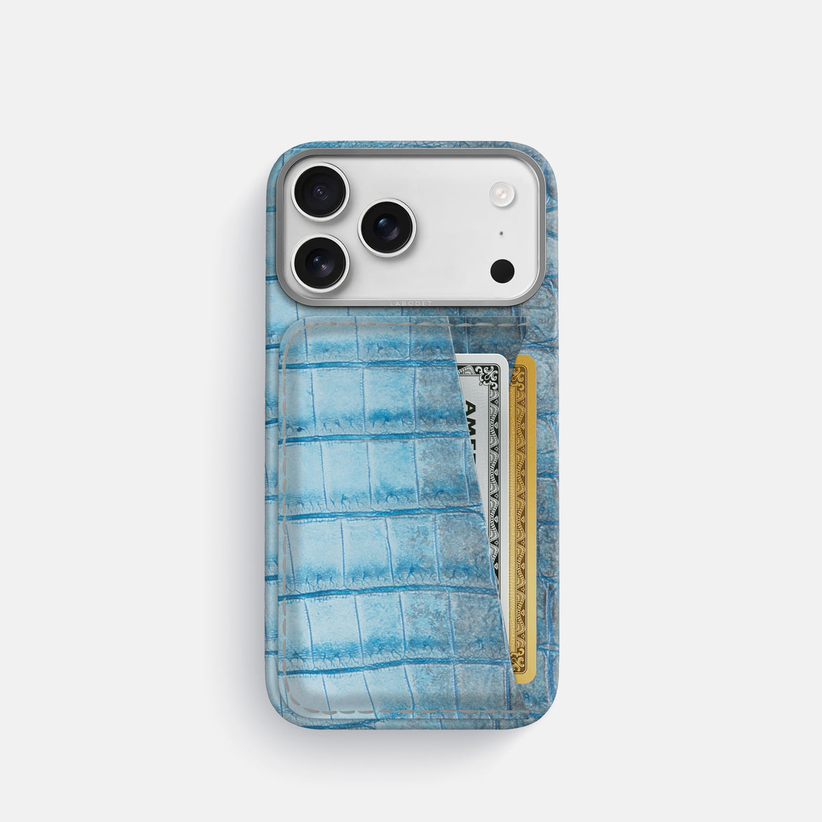 Double Card Case For iPhone 17 Pro In Himalayan Crocodile -1 | Ice-Blue-Steel