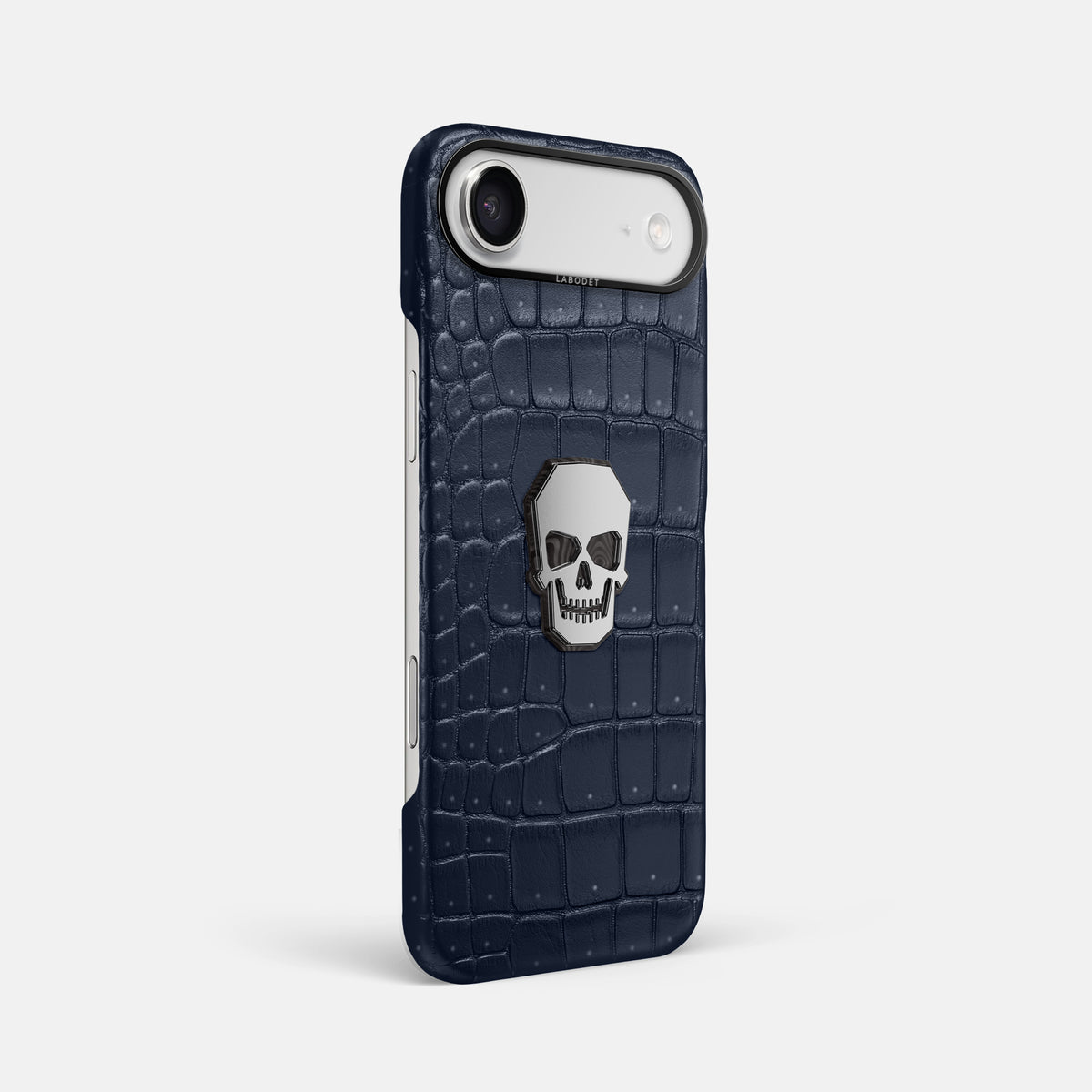Classic Case With Titanium Skull For iPhone 17 Air In Porosus Crocodile -2 | Deep-Blue-Sea-Black