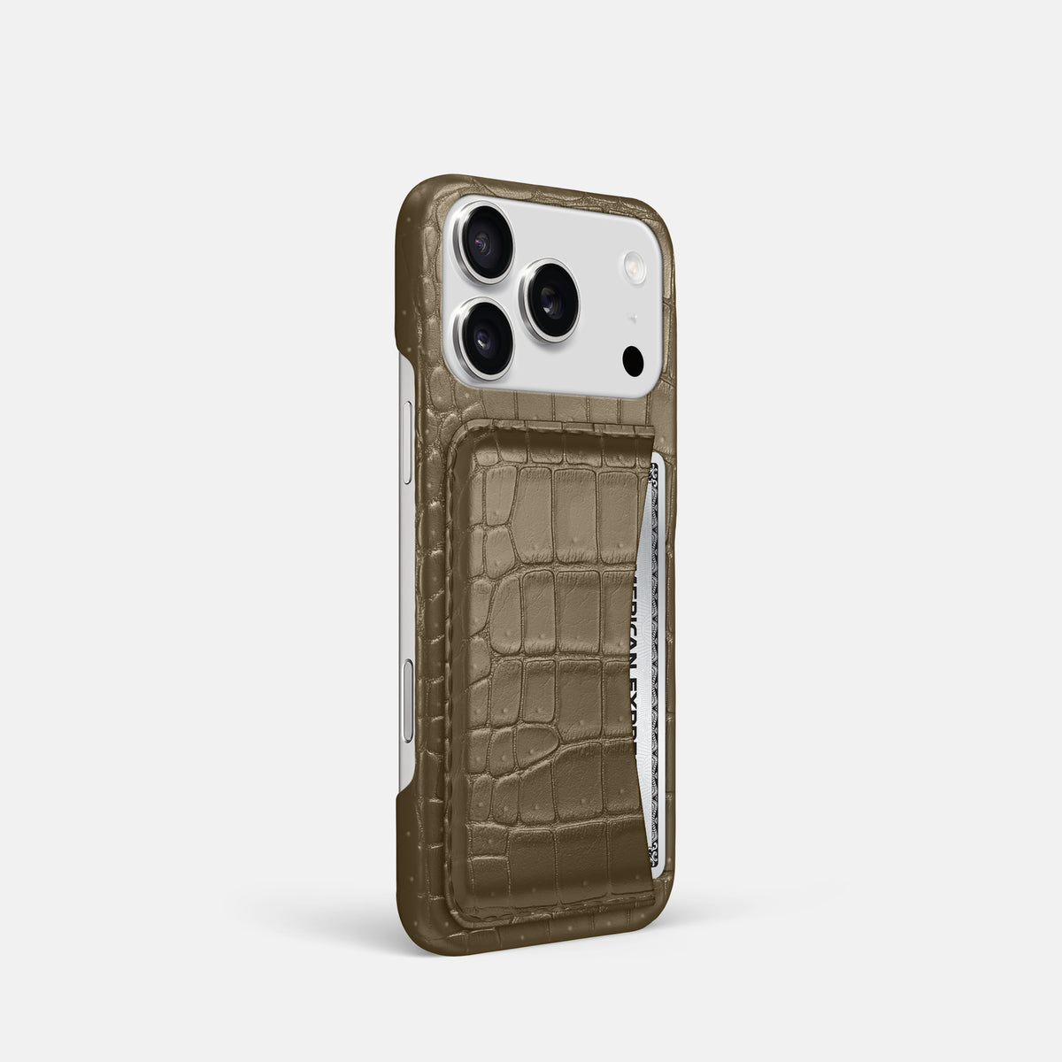 Slim Card Case For iPhone 17 Pro In Porosus Crocodile -2 | Kaki-Green