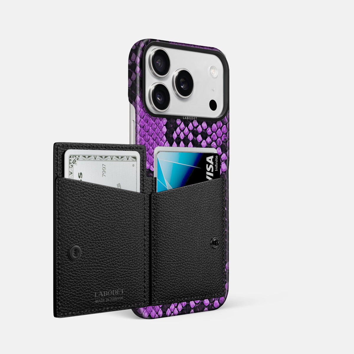 Bi-Fold Case For iPhone 18 Pro Max In Deluxe Python -2 | Purple-Black