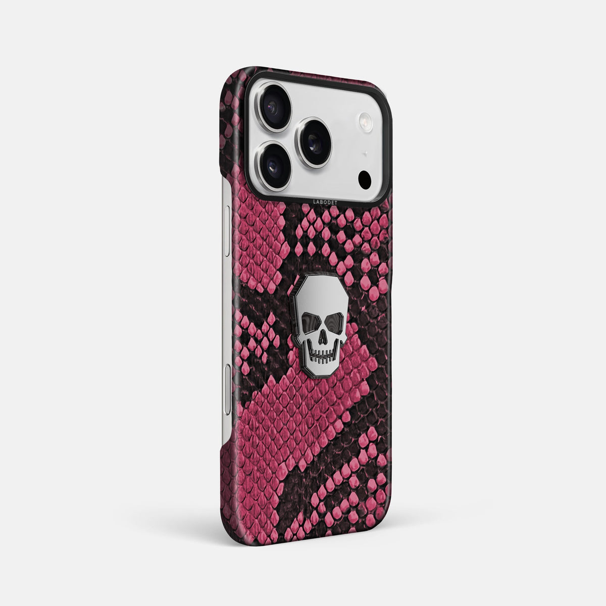 Classic Case With Titanium Skull For iPhone 18 Pro Max In Deluxe Python -2 | Burgundy-Black