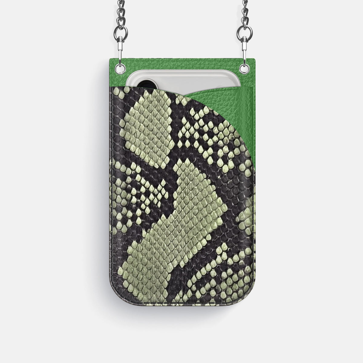 Crossbody Bag For iPhone 18 Pro In Deluxe Python -1 | Army-Green-Steel