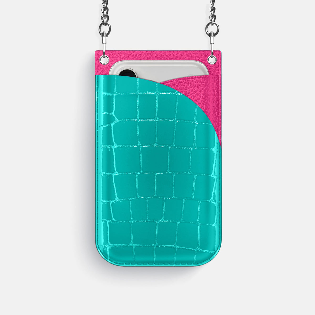 Crossbody Bag For iPhone 18 Pro In Shiny Alligator -1 | Mint-Steel